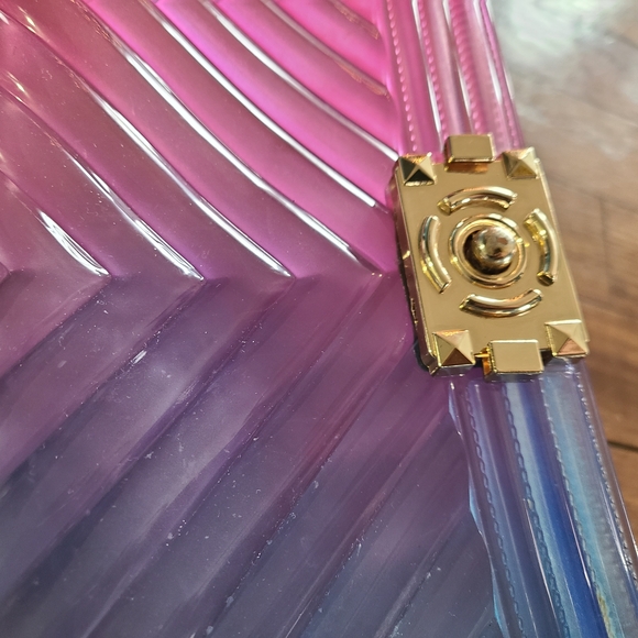 Jelly Purse Gradient‎ Pink and Blue Women's Bag Gold Chain Colorful Crossbody - Picture 4 of 16